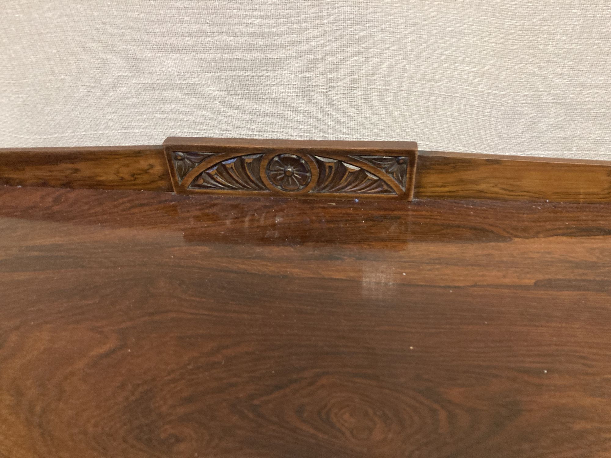 An Edwardian boxwood strung rosewood open bookcase, width 142cm, depth 32cm, height 103cm